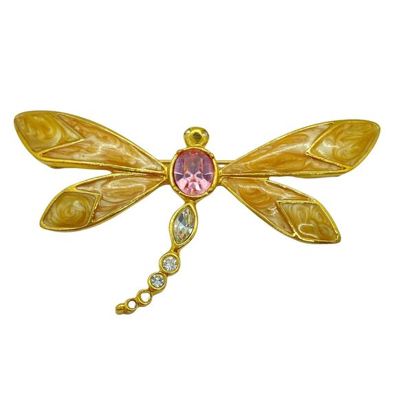 Dragonfly Brooch Pin Vintage Kenneth J Lane For Avon Womens Gold Tone C Clasp - Picture 1 of 14